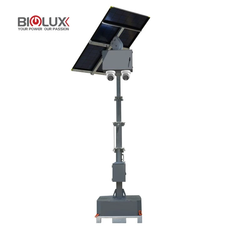 Tour de vidéosurveillance solaire mobile extérieure coupe-vent